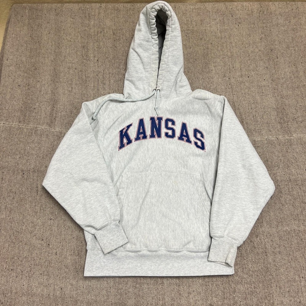 Vintage Kansas Champion‎ Reverse Weave Hoodie Mens Small Gray 2000s